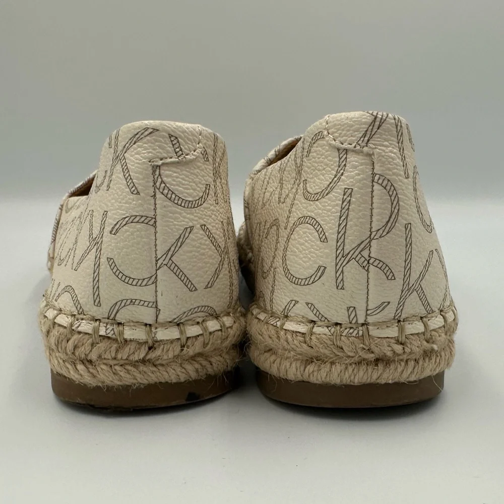 Calvin Klein Monogram Espadrilles Women US 6.5 Cream Slip-On Flats